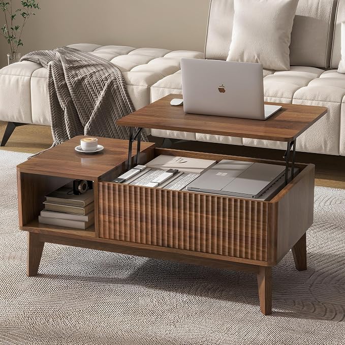 LYNCOHOME Fluted Lift Top Coffee Table by LYNCOHOME