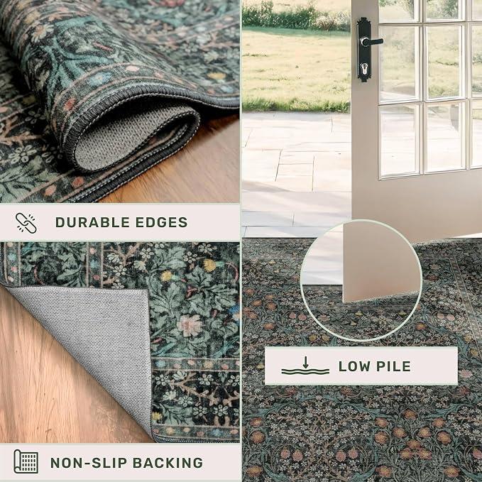 Dark Green 2x7 Long Washable Runner Rug Non Slip, Throw Rugs Runners - Image 4