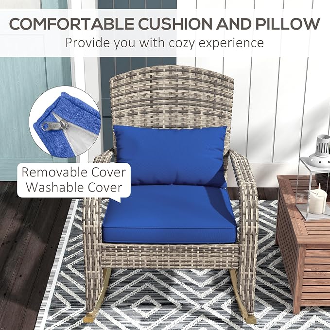Outsunny Outdoor Wicker Adirondack Rocking Chair, Patio Rattan Rocker Chair - Image 6