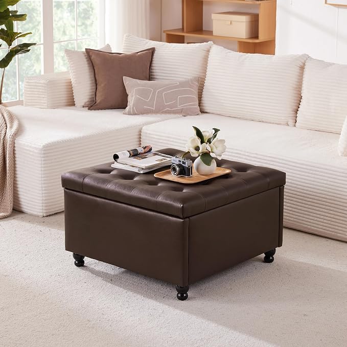 Weture 30 Inch Large Square Storage Ottoman Coffee Table, Oversized Square - Image 7