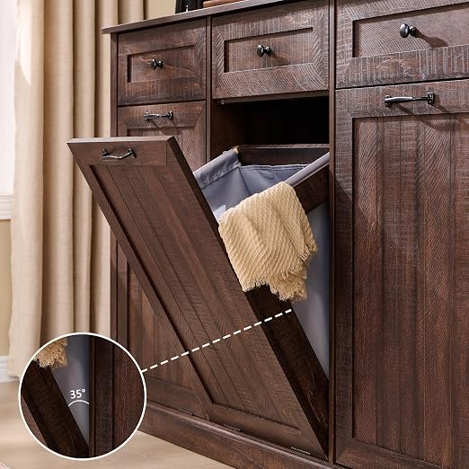 IFGET Triple Tilt Out Trash Can Cabinet, 20 Gallon Farmhouse Laundry Hamper - Image 6