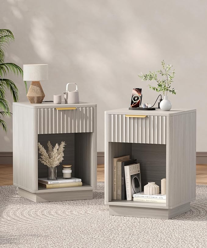 Akxomel Fluted Nightstands Set of 2, Wooden Night Stand - Image 6