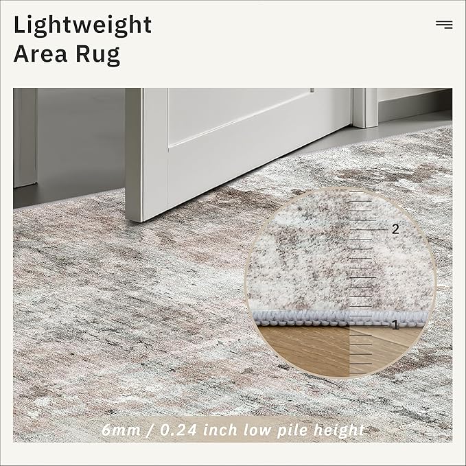 6x9 Abstract Area Rugs for Living Room 6 x 9 Washable Grey Pink Non Slip Low - Image 7