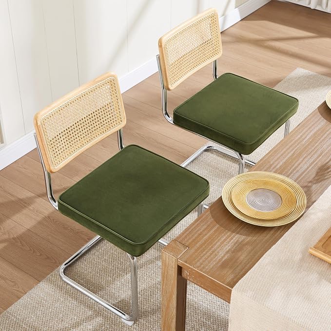 Zesthouse Natural Rattan Dining Chairs Set of 2, Olive Green Modern Kitchen - Image 7
