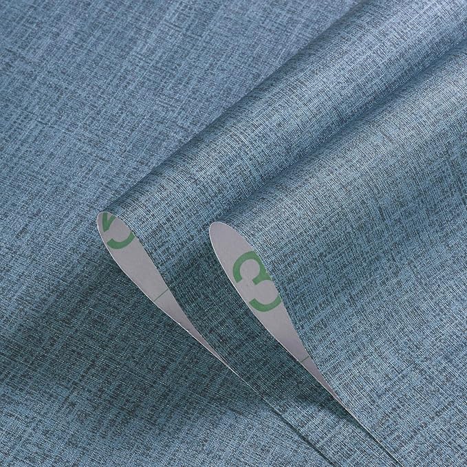 Blue Peel and Stick Wallpaper 393.7inch Textured Linen Contact Paper - Image 3