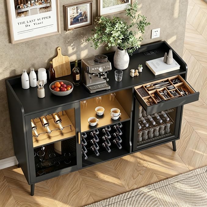 Coffee Bar Cabinet with Fridge Space, Liquor Cabinet with Wine Rack & Drawer - Image 3
