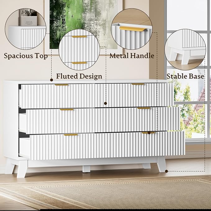 BORNOON Fluted 6 Drawer Dresser, 47.2" Wide Modern Boho Chest of Drawers - Image 5