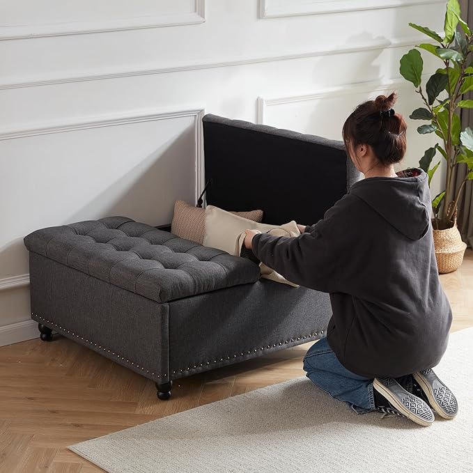 Tbfit Large Square Storage Ottoman Bench, Tufted Upholstered Coffee Table - Image 6