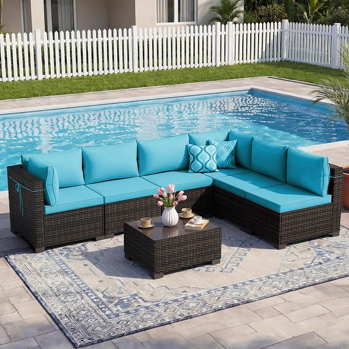 CHABATREE 7pcs Outdoor Patio Furniture Sets, Rattan Conversation Sectional Set by Unknown