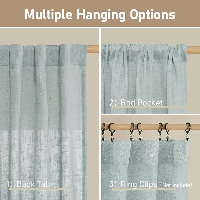 LAMIT 54 Inch Semi Sheer Window Linen Curtains, Light Filtering Panels Back Tab - Image 2