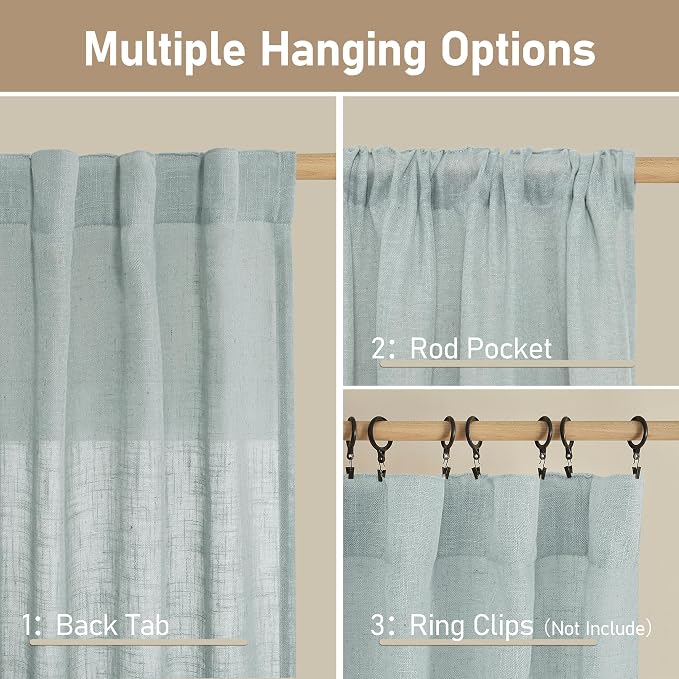 LAMIT Light Filtering Linen Curtains 45 Inch Length 2 Panels, Semi Sheer Window - Image 2
