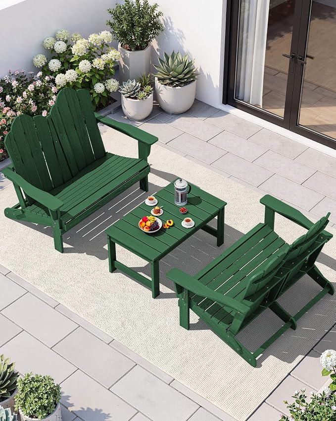 SERWALL Folding Adirondack Bench, HDPE All-Weather Adirondack Loveseat Set of 2 - Image 3