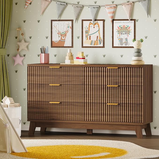 BORNOON Fluted 6 Drawer Dresser, 47.2" Wide Modern Boho Chest of Drawers - Image 6