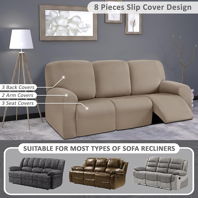 ULTICOR 8-Pieces Recliner Sofa Covers, Yarn Dyed Stretch Reclining Couch Covers - Image 5