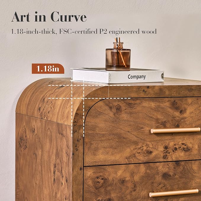 Curved 8-Drawer Dresser for Bedroom, 53.82" Wide Modern Chest of Drawers - Image 6
