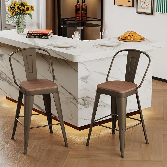 Andeworld Metal Bar Stools Set of 2, 26 inch Counter Height Barstools - Image 8