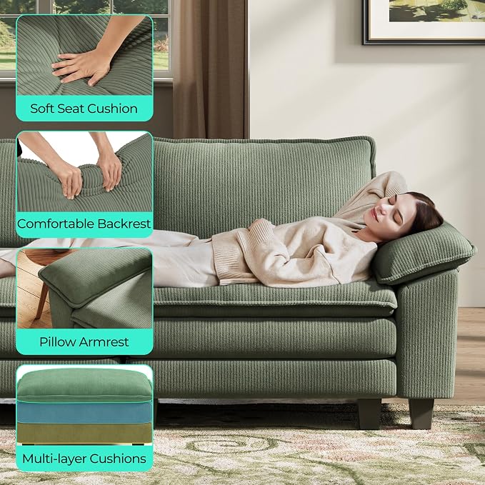 LINSY HOME Modular Sectional Sofa, 6-Seat Corduroy Modern Cloud Couch - Image 5