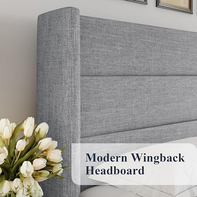 Allewie Full Size Lift Up Storage Bed, Modern Wingback Headboard, Hydraulic - Image 4