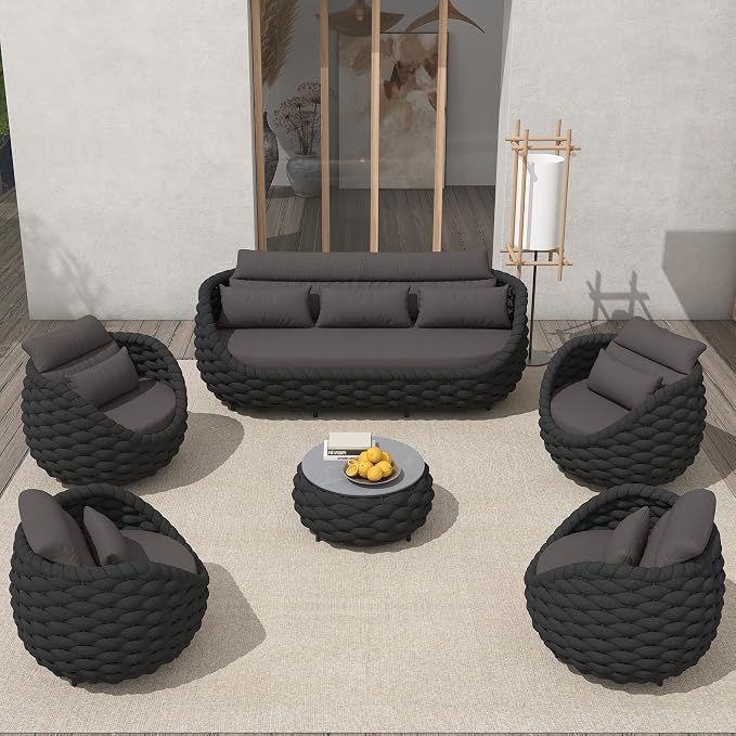 TWT 6-Piece Aluminum Patio Furniture Set, Modern Outdoor Conversation Set by TWT