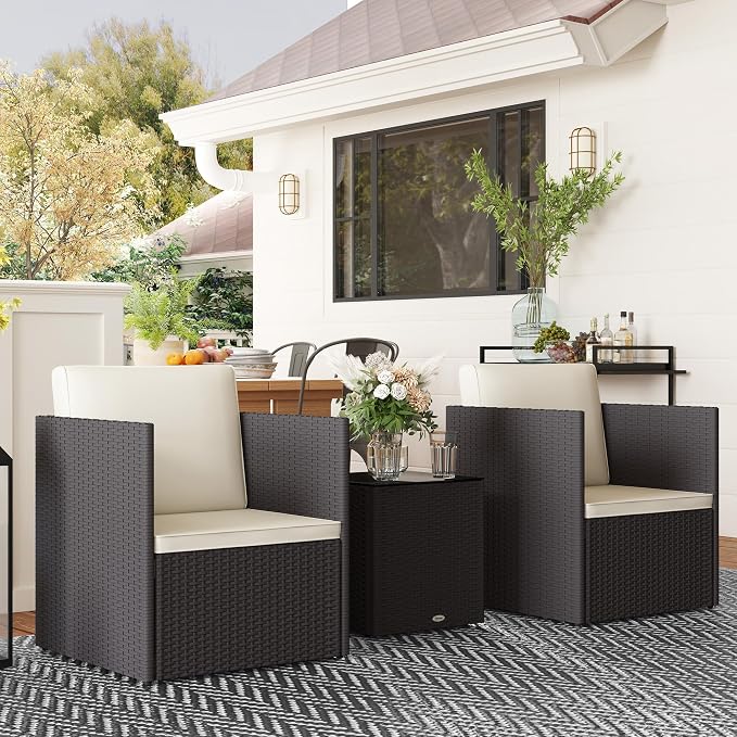 Outsunny 3 Piece Patio Furniture Set, Folding Outdoor Wicker Bistro Set - Image 8