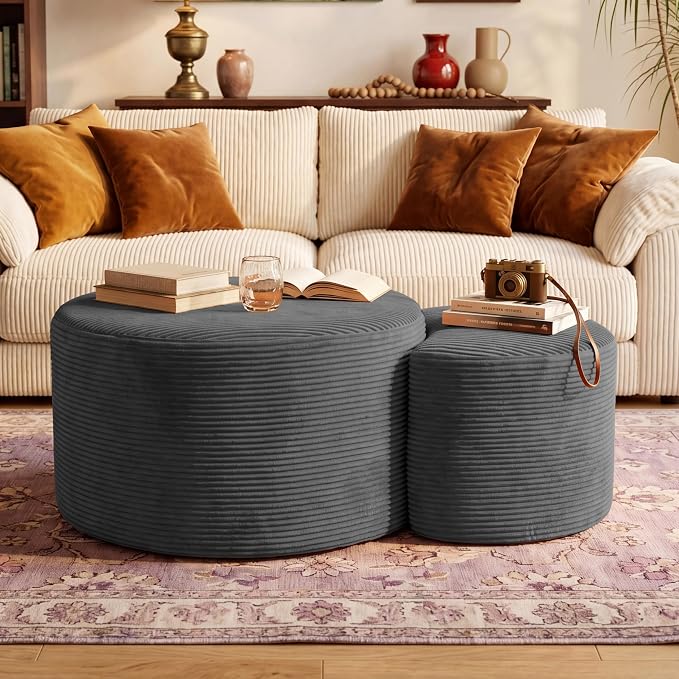 BSHOMGI Boneless Ottoman Nesting Coffee Table Set of 2, Corduroy Soft Foot Rest by BSHOMGI