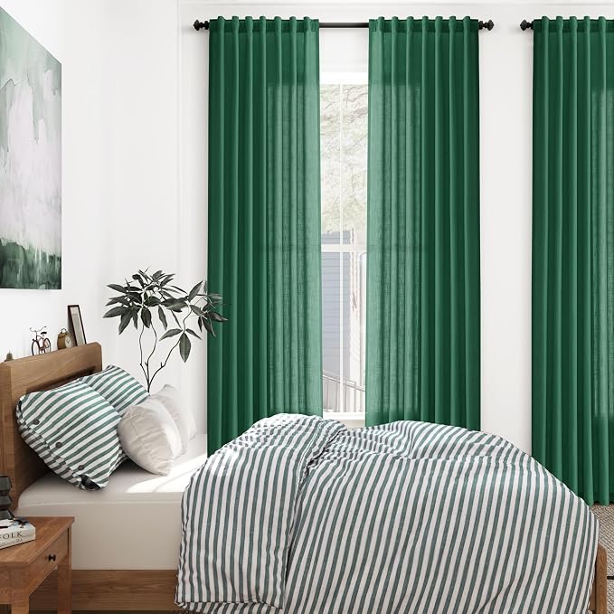Nanspring Dark Green Linen Curtains 96 Inches Long 2 Panels Set - Image 7