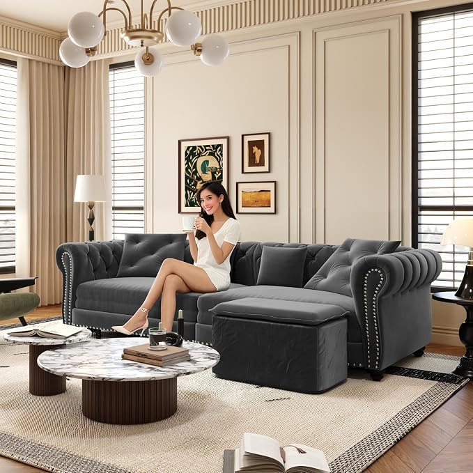 89" Velvet Pull Out Sofa Bed - Image 8