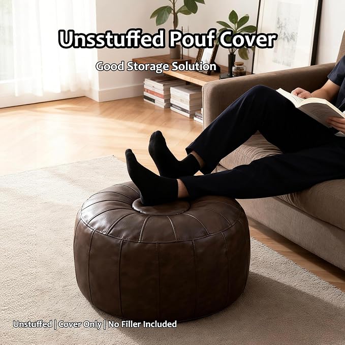 Thgonwid Unstuffed Moroccan Storage Pouf Foot Stool Ottoman Seat Handmade Faux - Image 4