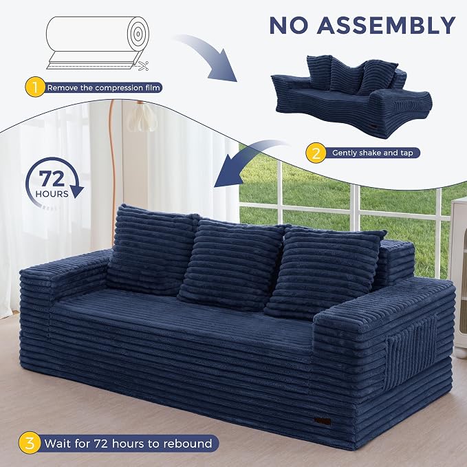 MAXYOYO Loveseat Sofa Bed, Striped Faux Fur Foldable Floor Sofa Couch in A Box - Image 9