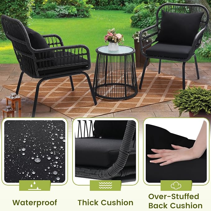 wildformers 3 Pieces Rattan Wicker Bistro Set, Outdoor Conversation Set - Image 4