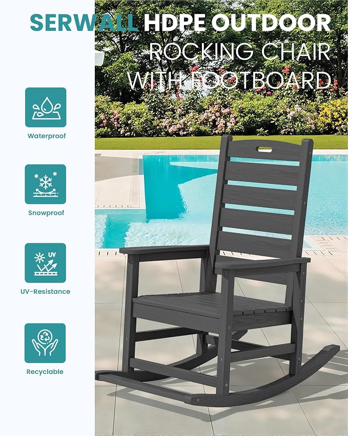 SERWALL Outdoor Rocking Chair Set of 2, Oversized Rocking Chair - Image 4