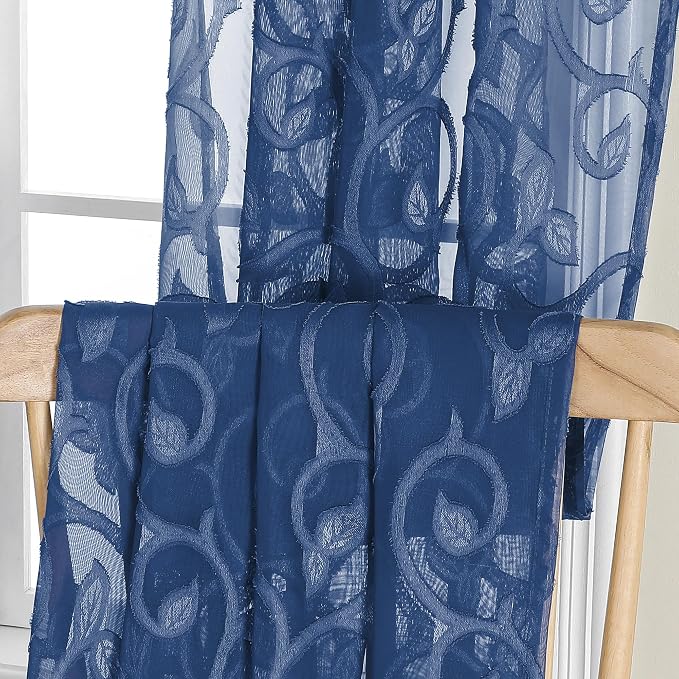 OWENIE Furman Blue Sheer Curtains 45 Inch Length 2 Panels Set - Image 7