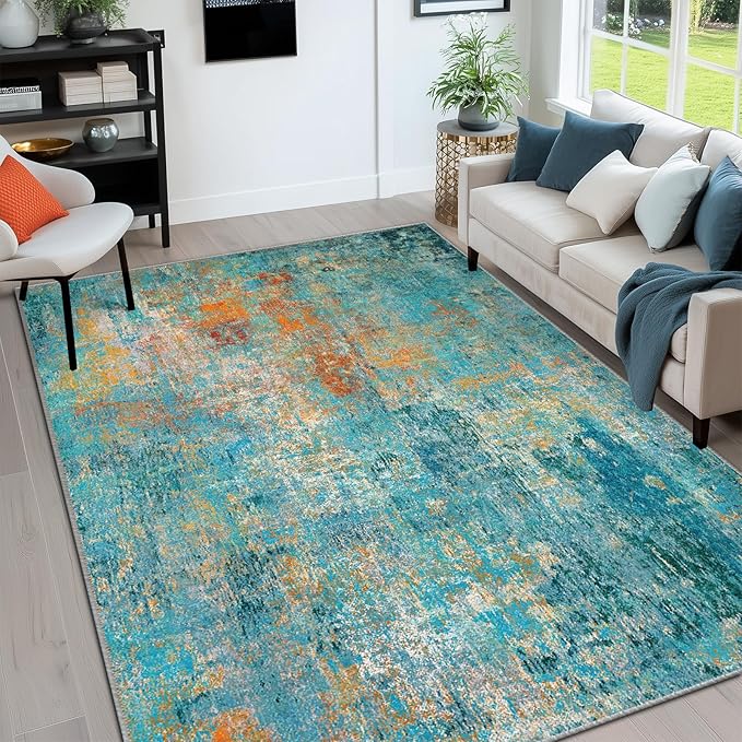 Washable Area Rugs 6'x8' Non-Slip Modern Abstract Soft by RELEANY