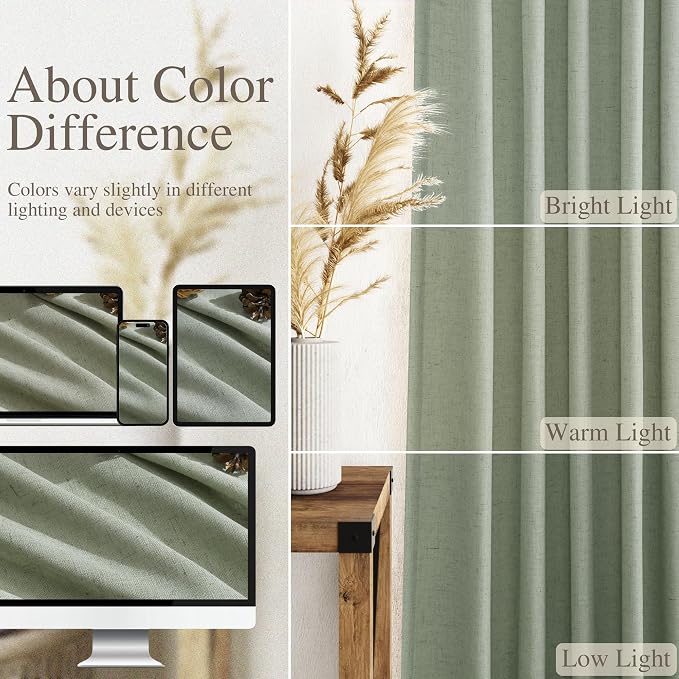Nanspring Desert Sage Linen Curtains 84 Inch Length 2 Panels Set - Image 3