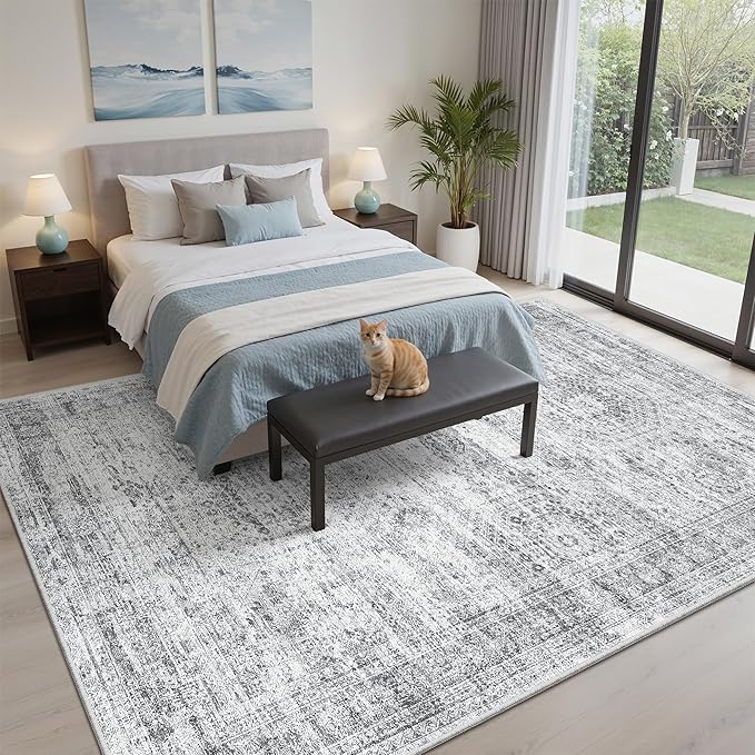 7x9 Area Rug for Living Room Washable Abstract Vintage Soft Thin Indoor Floor - Image 3