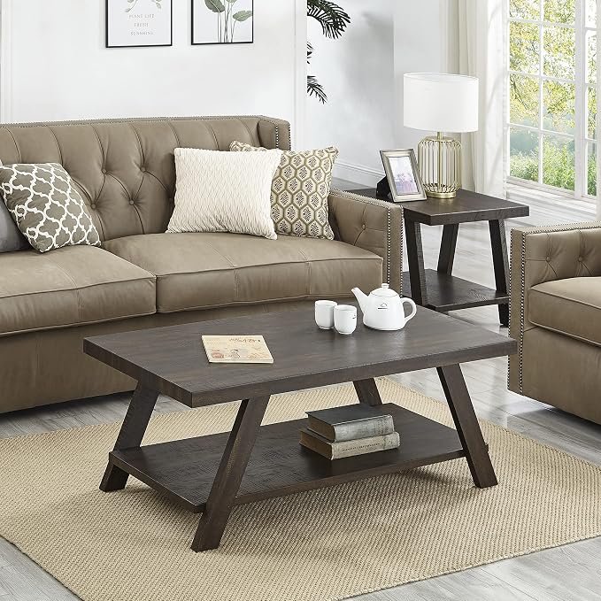 Roundhill Furniture Athens Contemporary 3-Piece Wood Shelf Coffee Table Set - Image 3