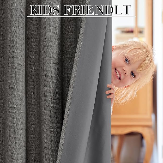 RYB HOME Grey 100% Blackout Short Curtains 52 Width 45 inch Length, Light - Image 5