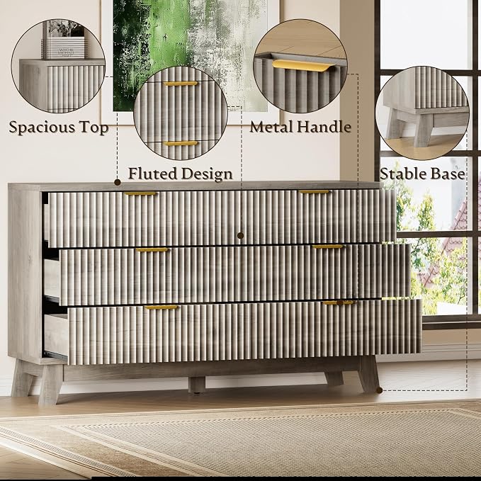 BORNOON Fluted 6 Drawer Dresser, 47.2" Wide Modern Boho Chest of Drawers - Image 5