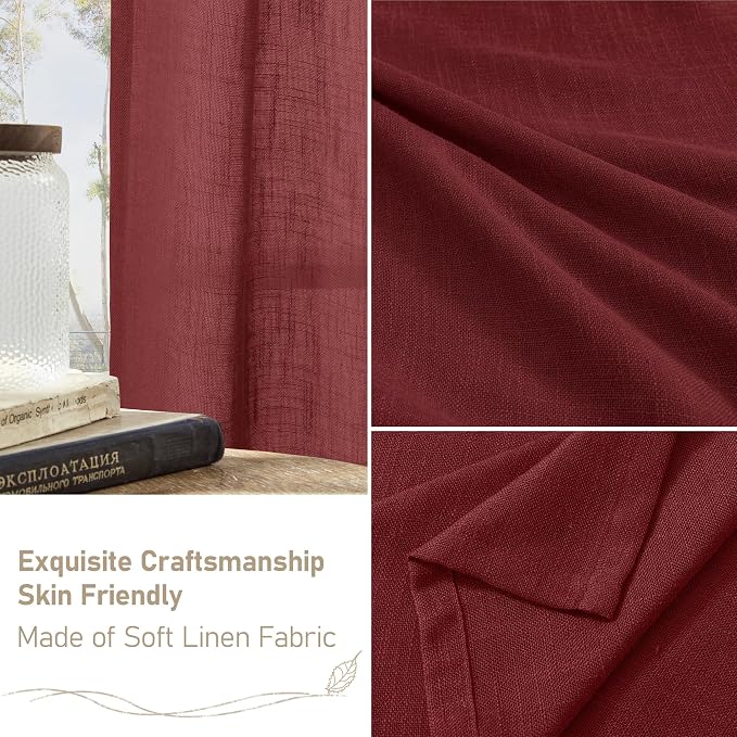 LAMIT Burgundy Red Sheer Linen Curtains 63 Inch Length, Linen Textured Light - Image 7