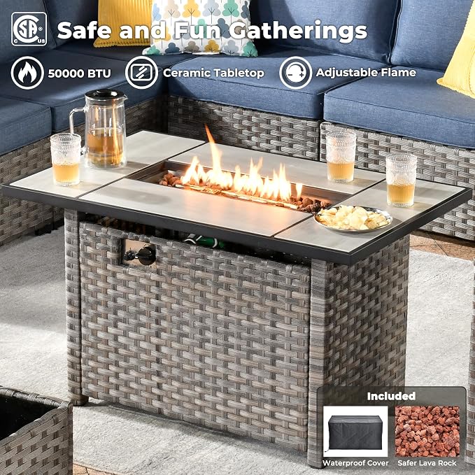 ovios 13 Pieces Patio Furniture Set, Outdoor Wicker Sectional Sofa - Image 7