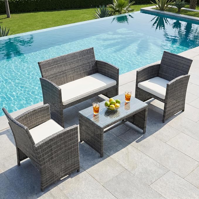SUNLEI Patio Furniture Set 4 Piece Outdoor Furniture Set, PE Rattan Wicker by SUNLEI
