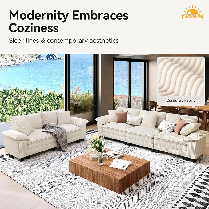 SUNSHINE VALLEY Sofa and Loveseat Set, Oversized Corduroy Modular Love seat and - Image 8