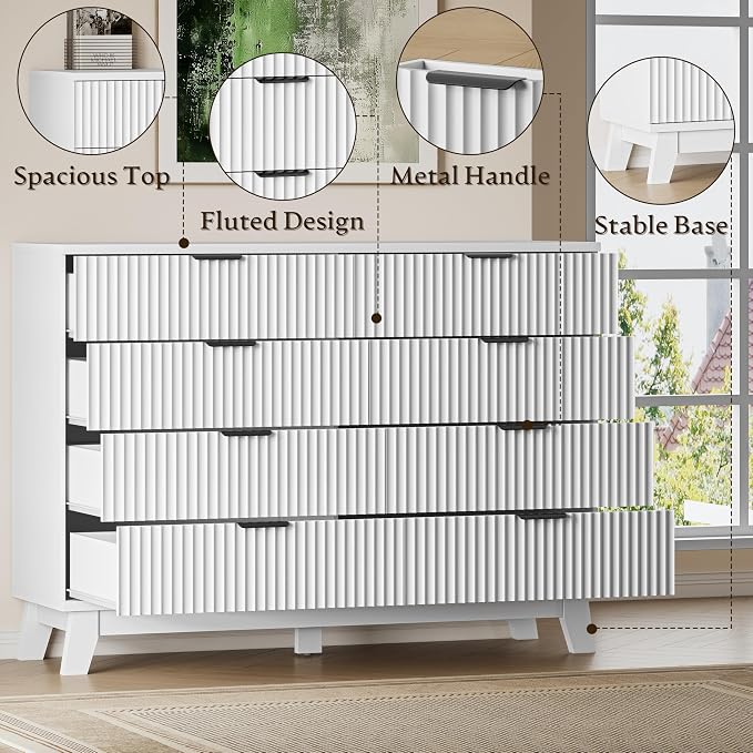 BORNOON 53" Tall Dresser for Bedroom, 8-Drawer Fluted Chest of Drawers - Image 5