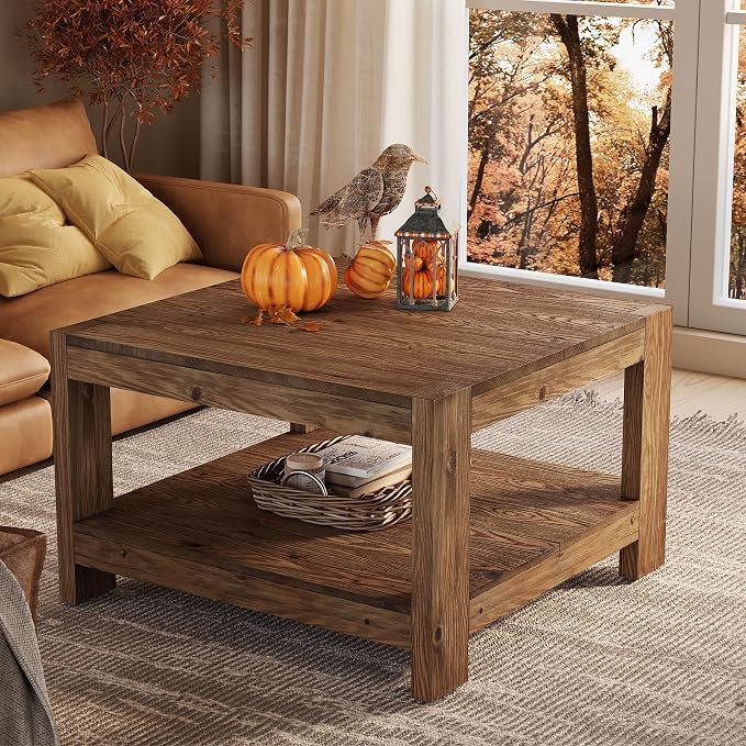 Solid Wood Coffee Table, 31.5" Square Farmhouse Center Table - Image 5