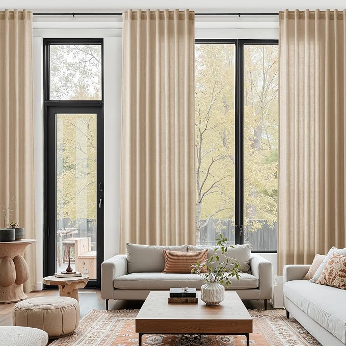Sand Beige Linen Curtains for Living Room 126 Inches Long Simple Modern Light by Nanspring