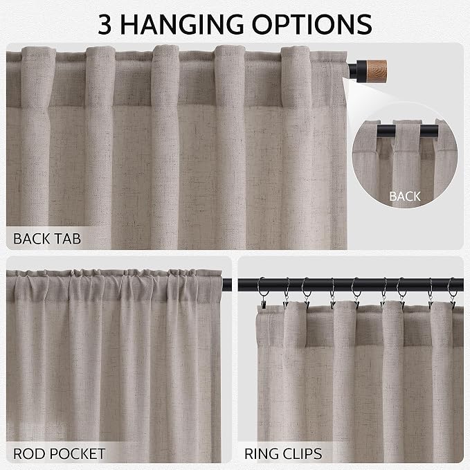Nanspring Stone Beige Linen Curtains 96 Inches Long - Image 2