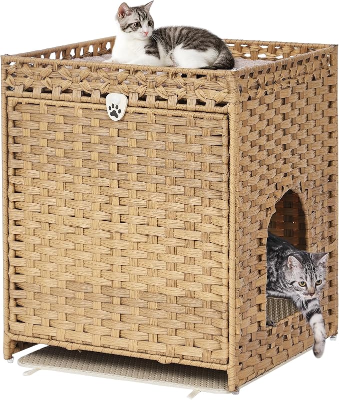 Cat Litter Box Enclosure with Soft Litter Mat; Hidden Cat Washroom Furniture by Catlitterboxenclosure