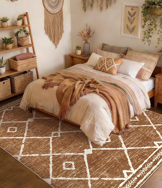 YIHOUSE Western Area Rugs for Living Room 5x7, Moroccan Aztec Burnt Orange Rug - Image 3
