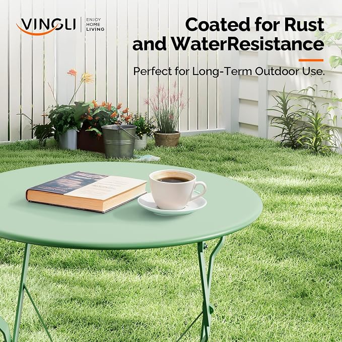 VINGLI Outdoor Folding Bistro Table and Chairs Set of 2, 3-Piece Bistro Set - Image 6