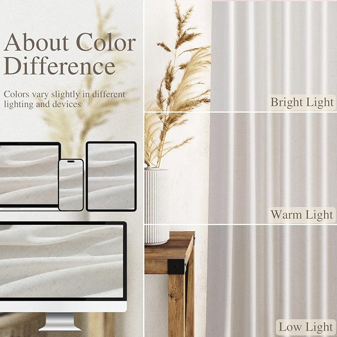 Nanspring Natural Linen Curtains 63 Inch Length - Image 3